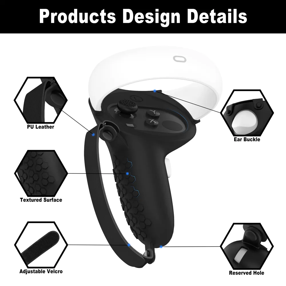 HUNDAI New VR Accessories Protective Cover For Oculus Quest 2 VR Touch Controller Silicone Cover Skin Handle Grip With Knuckle - Image 4
